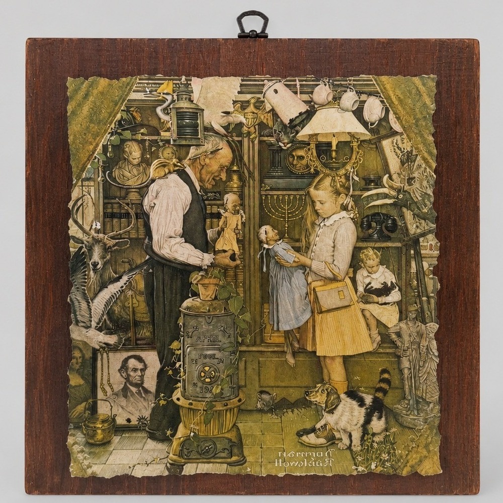 Vintage Norman Rockwell April Fool 1948 Wood Plaque Wall Art Decoupage 12x13